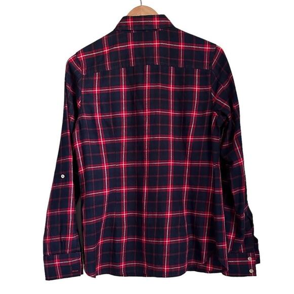 Tommy Hilfiger Women M Plaid Button-Up Shirt Red Navy Check Cotton Logo Pocket - Picture 4 of 10
